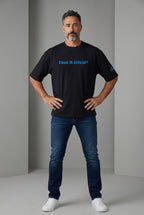 Cloud 19 Official Streetwear Malaysia black oversized 100% cotton t-shirt with blue graphic logo on chest and sleeve.