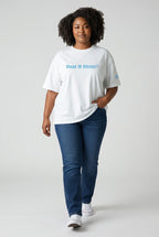 Cloud 19 Official Streetwear Malaysia white 100% cotton oversized t-shirt with blue logo on chest and sleeve.